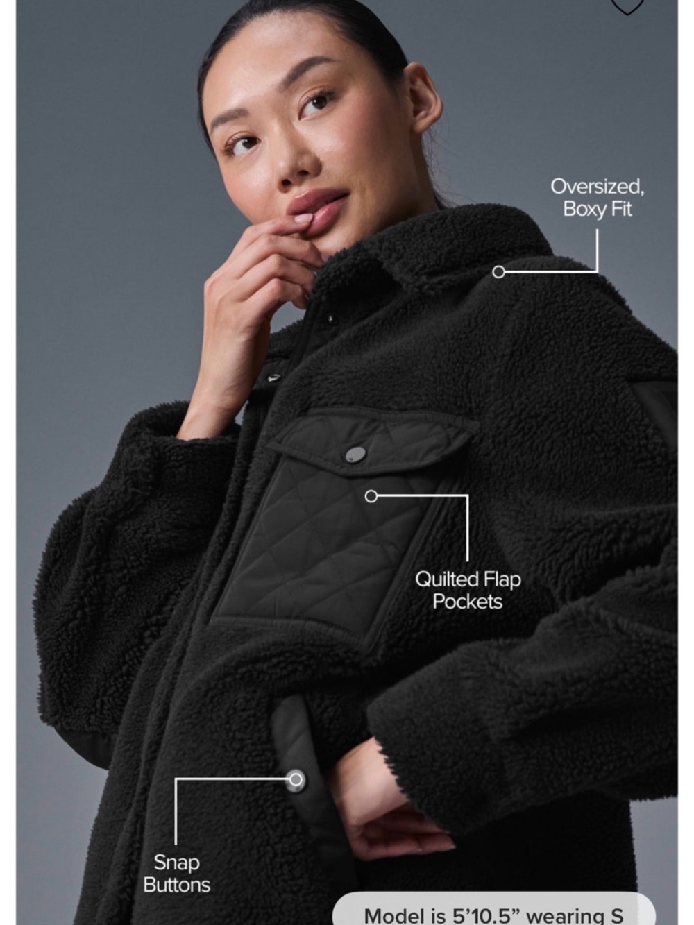 Alo Yoga Oversized Black Sherpa Jacket with Quilted Pockets like new - Picture 3 of 5
